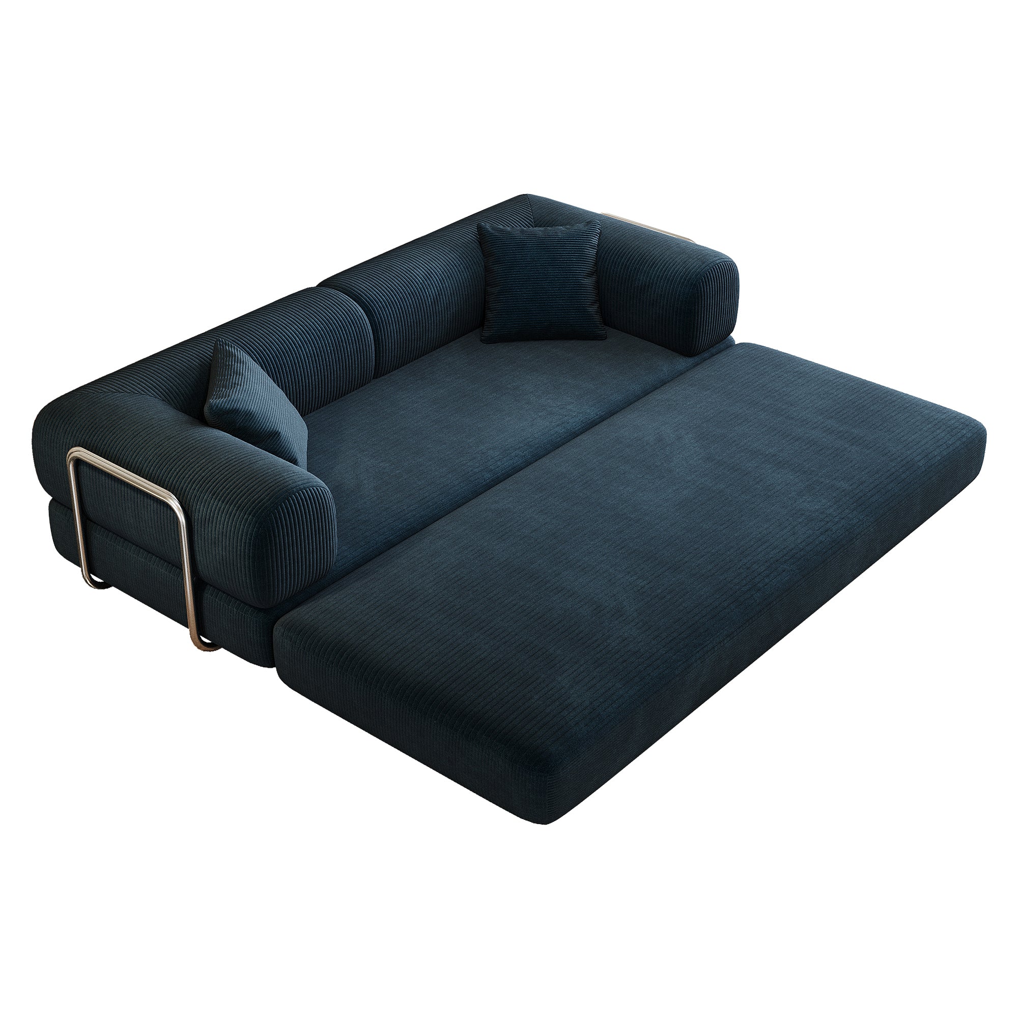 78.8' Compression Sofa,Convertible Floor Sofa Bed-with Pillow Back Support Armrest,Comfy Futon Couch Sleeper Bed,Loveseats Boneless Modular Sectional Sofa,Corduroy fabric,for Living Room,Bedroom,Blue - Grand Goldman Shop