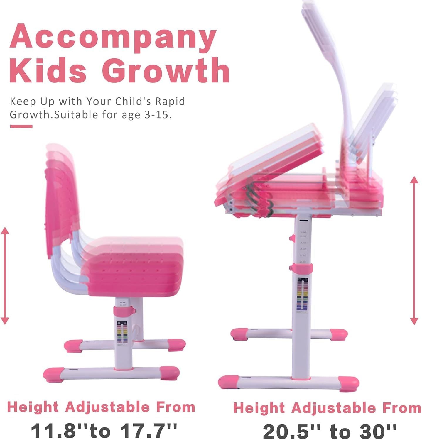 Desk for Kids Desk and Chair Set Kids Art Desk Drafting Table Desk Set with Adjustable Height, 40-Degree Tiltable Children De