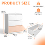 Modern White 3-Drawer Lateral File Cabinet with Lock for Home Office, Metal Filing Cabinet for Legal/Letter/A4/F4 Files - Gra