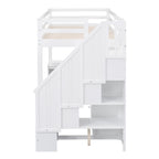 White Twin Size Loft Bed with L-Shaped Desk, Drawers, Cabinet, and Storage Staircase - Pine Wood & MDF - Grand Goldman Shop