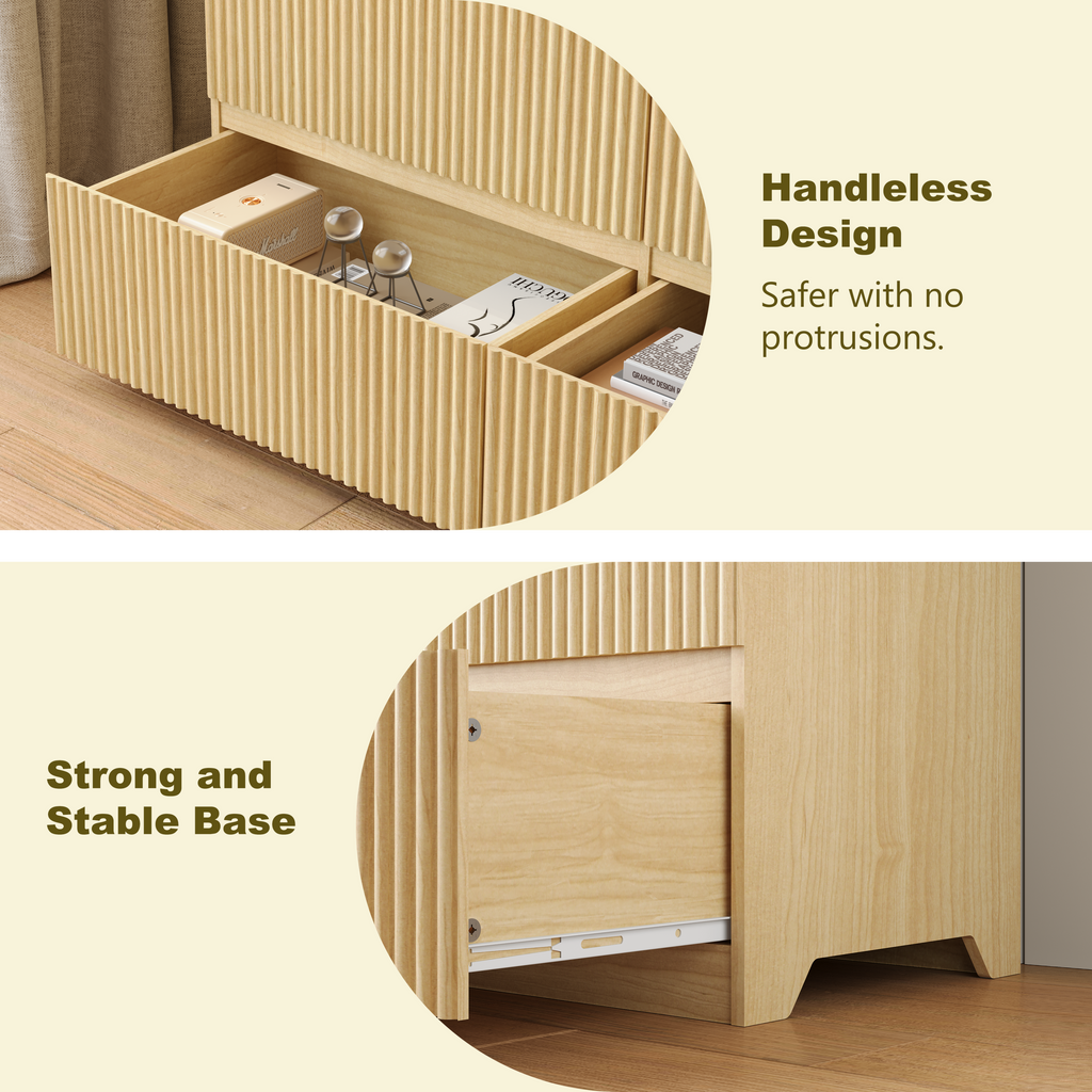 6 Drawer Storage Cabinet ,Dresser, Wood Storage Tower Clothes Organizer with Wavy drawer panel, Wide Chest of 6 Drawers, Large Storage Space for Bedroom, Hallway, Entryway Living Room Natural - Grand Goldman Shop