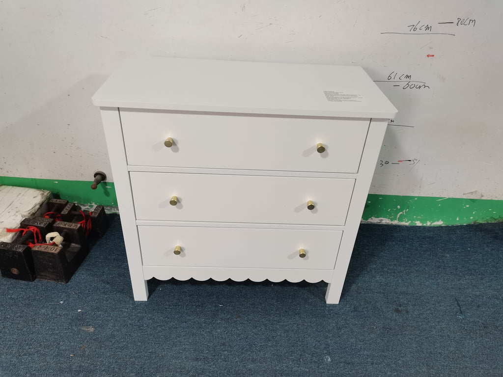 White 3 Drawer Dresser for Bedroom, Modern MDF Painted Chest of Drawers with Gold Knobs, Wooden Storage Cabinet for Kids, Nur
