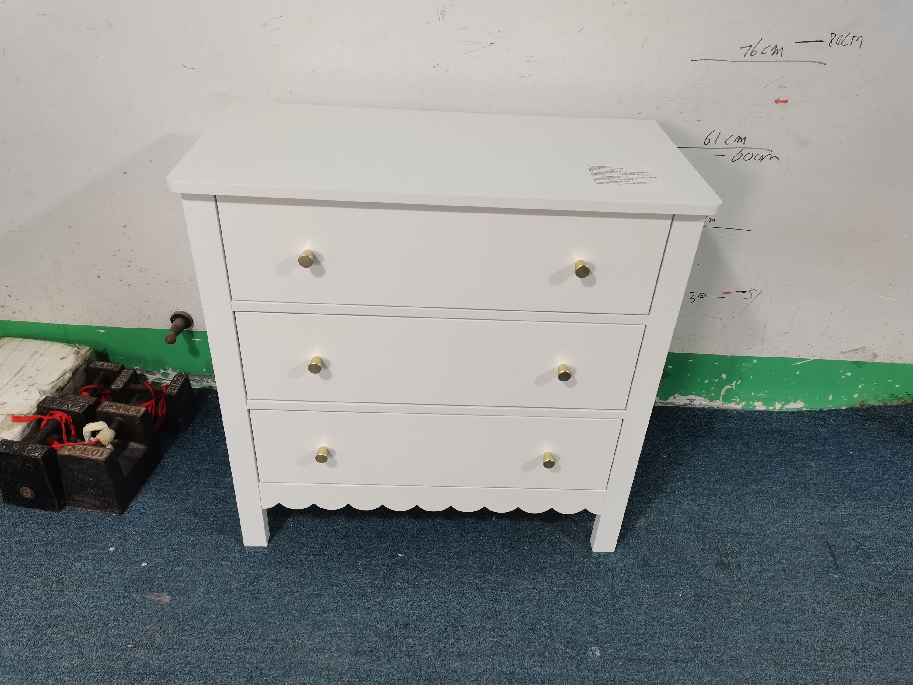 White 3 Drawer Dresser for Bedroom, Modern MDF Painted Chest of Drawers with Gold Knobs, Wooden Storage Cabinet for Kids, Nur