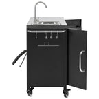K&K 55.5' Outdoor Kitchen Island with Sink, Metal Grill Cart Table with 304 Stainless Steel Sink, Outdoor Bar Cart Sink Station with 4 Lockable Wheels for Pizza Prep & BBQ, L 55.5' x W 20' H 36.7' - Grand Goldman Shop