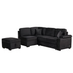 Modern Velvet Sleeper Sofa Bed with Storage Ottoman, Black, 84.75' L Shape - Grand Goldman Shop