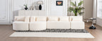 Modern Upholstered L-Shape Sofa with Chaise Lounge and Back Pillows, Beige Boucle Fabric, 144 inches - Grand Goldman Shop