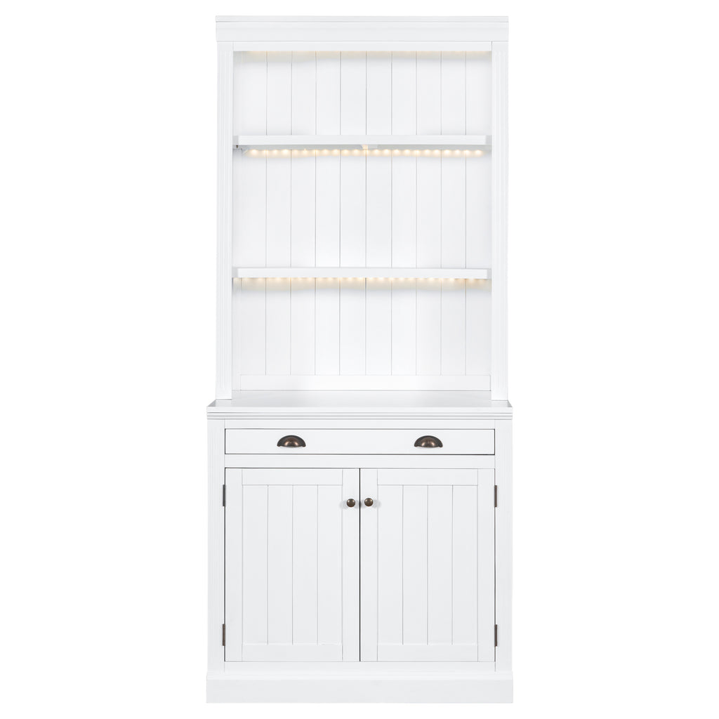 83.4'Tall Bookshelf with 3 pieces LED Lighting, Modern Bookcase with 2 Doors and 1 Drawer,Storage Bookcase with Open Shelves for Living Room,Home Office,White - Grand Goldman Shop