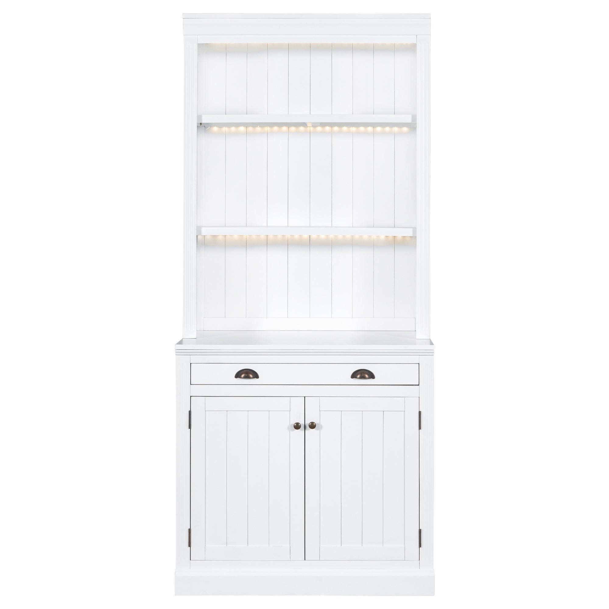 83.4'Tall Bookshelf with 3 pieces LED Lighting, Modern Bookcase with 2 Doors and 1 Drawer,Storage Bookcase with Open Shelves for Living Room,Home Office,White - Grand Goldman Shop