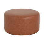Upholstered Round Ottoman,PU Leather, Cognac Brown - Grand Goldman Shop