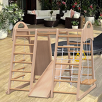 Indoor Playground 7-in-1 Jungle Gym Playset for Kids 2-6yrs - Slide, Climbing Wall, Rope Wall Climber, Monkey Bars, Swing - W