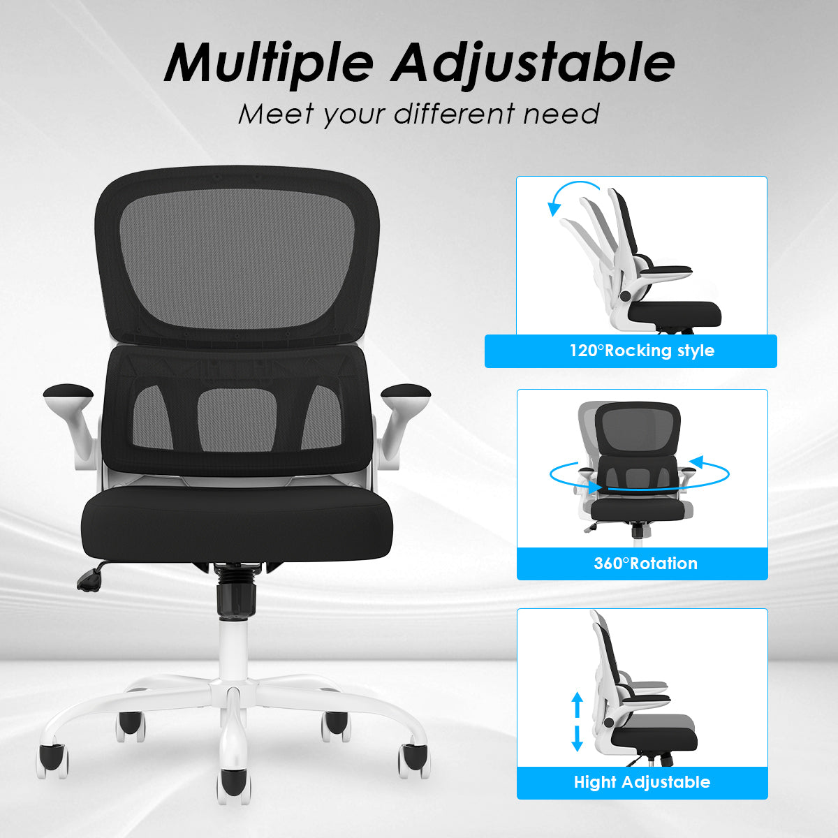 Soohow Office Chair, Mesh Ergonomic Office Chair with Lumbar Support, Comfy Computer Desk Chair with Flip Armrest Rolling Whe