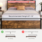 Full Size Bed Frame with Storage Headboard and 2 Drawers, LED Lights Bed with Charging Station, Metal Platform Bed No Noise, Mattress Foundation Strong Metal Slats Support No Box Spring Needed - Grand Goldman Shop