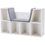 HOMCOM 6-Cubby Kids Bookcase with Reading Nook and Cushion, Multi-Purpose Storage Organizer for Bedroom, Living Room, Pure Wh
