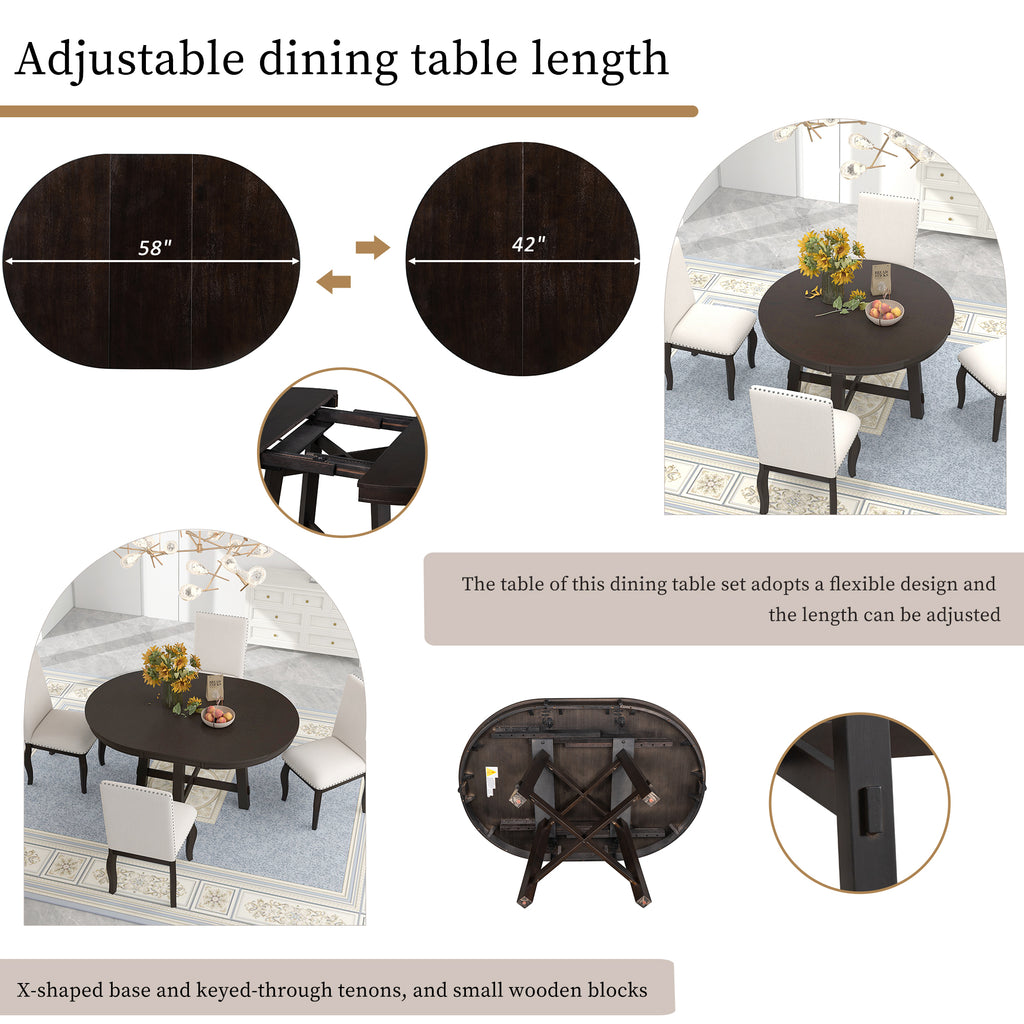 Gia Round Extendable Dining Table with 16' Leaf Wood, Espresso - Grand Goldman Shop