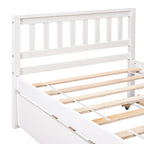Twin Bed with Trundle, Platform Bed Frame with Headboard and Footboard, for Bedroom Small Living Space,No Box Spring Needed,White - Grand Goldman Shop