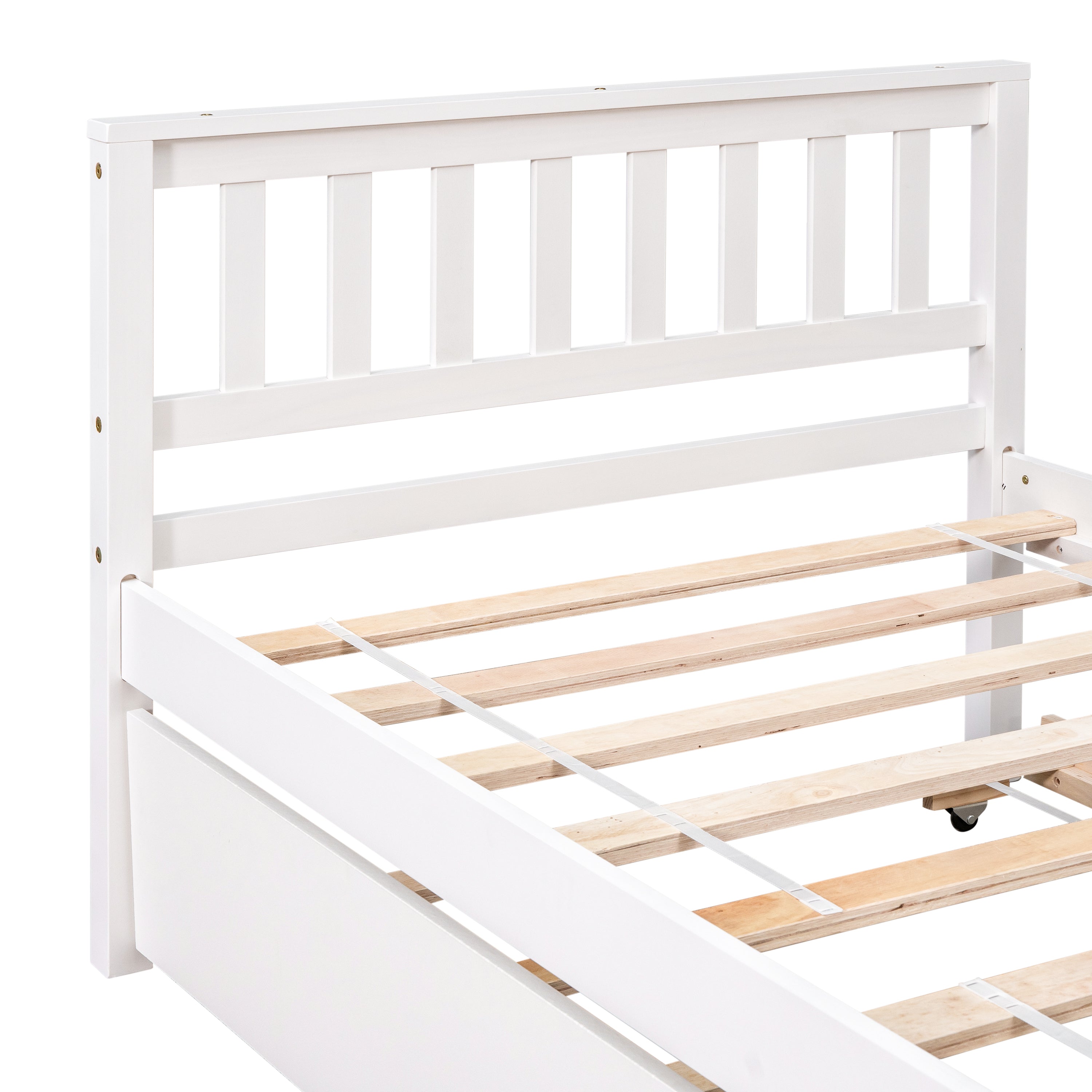 Twin Bed with Trundle, Platform Bed Frame with Headboard and Footboard, for Bedroom Small Living Space,No Box Spring Needed,White - Grand Goldman Shop