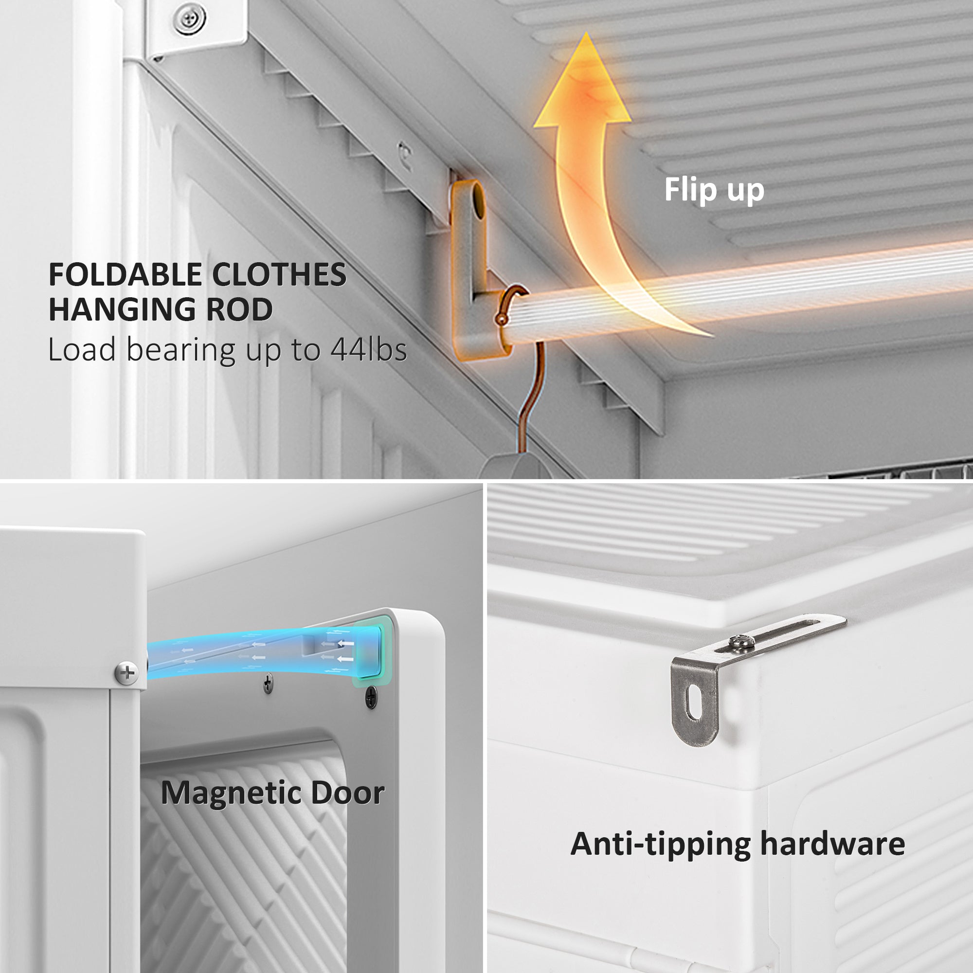 HOMCOM Portable Wardrobe Closet, Folding Bedroom Armoire, Clothes Storage Organizer with 8 Cube Compartments, Hanging Rod, Magnet Doors, White - Grand Goldman Shop