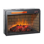 26 Inch Infrared Quartz Heater Fireplace Insert - Woodlog Version with Brick Background, Antique Black, Tempered Glass and Sheet Metal - Grand Goldman Shop