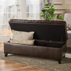 Cancia 50' Wide Faux Leather Tufted Rectangle Storage Ottoman Brown PU - Grand Goldman Shop