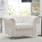 Modern Teddy Velvet 1 Seater Sofa for Living Room, White, Acrylic Legs, 38.98'W x 32.09'D x 28.35'H - Grand Goldman Shop