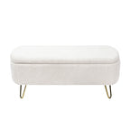 Ivory White Storage Ottoman Bench for End of Bed Gold Legs, Modern Ivory White Faux Fur Entryway Bench Upholstered Padded with Storage for Living Room Bedroom - Grand Goldman Shop