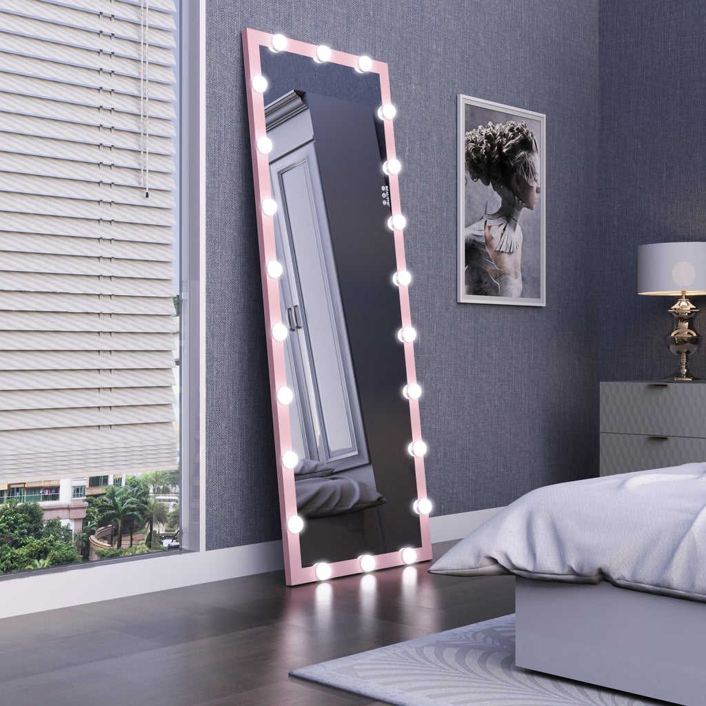 Hollywood Style Full Length Mirror with Lights, 3 Color Modes, Pink Aluminium, 62.6'x23.3' - Grand Goldman Shop