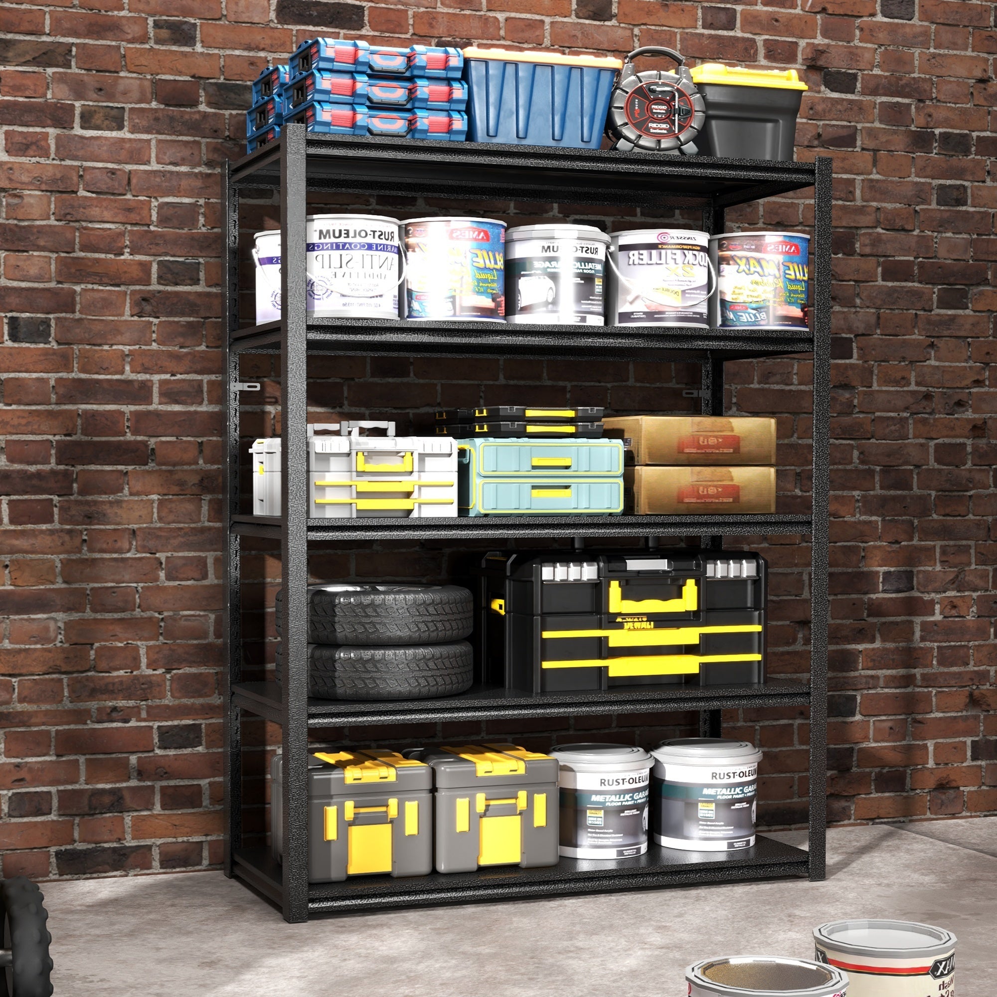 Industrial Heavy-Duty Metal Garage Shelving Unit 72'H 5-Tier Black Adjustable Storage Rack - Grand Goldman Shop