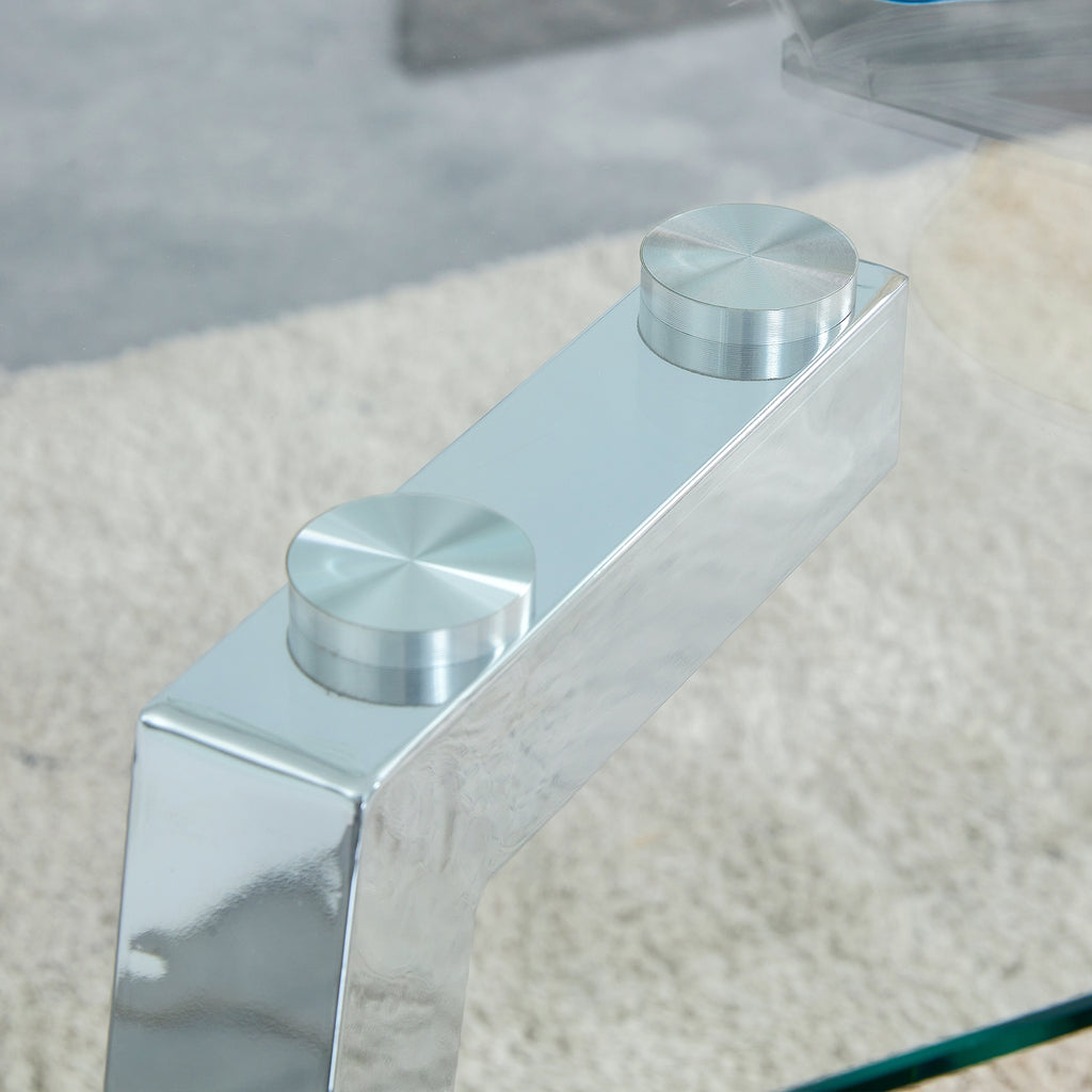 A modern minimalist rectangular glass dining table with tempered glass tabletop and silver metal legs, suitable for kitchens, restaurants, and living rooms,63'*35.4'*30' - Grand Goldman Shop