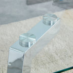 A modern minimalist rectangular glass dining table with tempered glass tabletop and silver metal legs, suitable for kitchens, restaurants, and living rooms,63'*35.4'*30' - Grand Goldman Shop