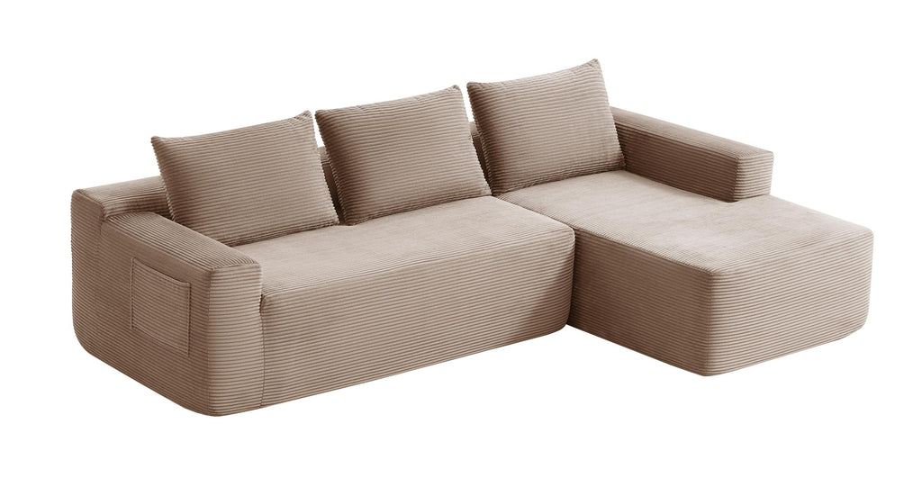 96.9' Cloud Sectional Couch with L-Shape Chaise,Modern Modular Sofa with Deep Seat, Upholstered Couches for Living Room Bedroom,No Assembly Required, (Corduroy Fabric),Camel,Right - Grand Goldman Shop