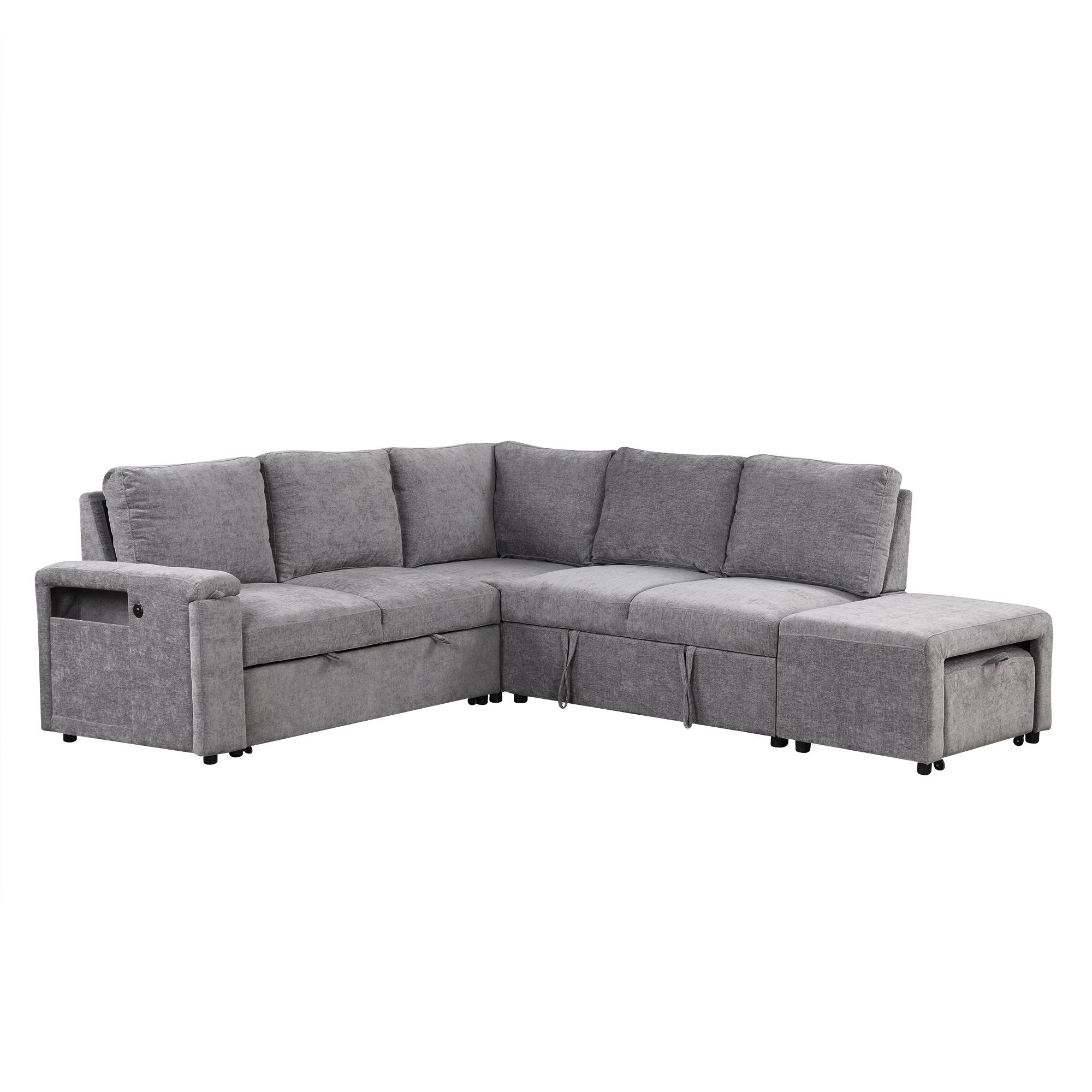 U_STYLE L-shaped Pull-Out Sofa Bed with Storage, USB Ports, and Cup Holders, Modular Design for Living Rooms, Offices & Apartments - Grand Goldman Shop