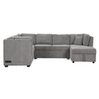 U-shaped Sectional Sofa Pull out Sofa Bed with USB Ports, Power Sockets, Storage Chaise, Light Gray Chenille, 108.6' - Grand Goldman Shop