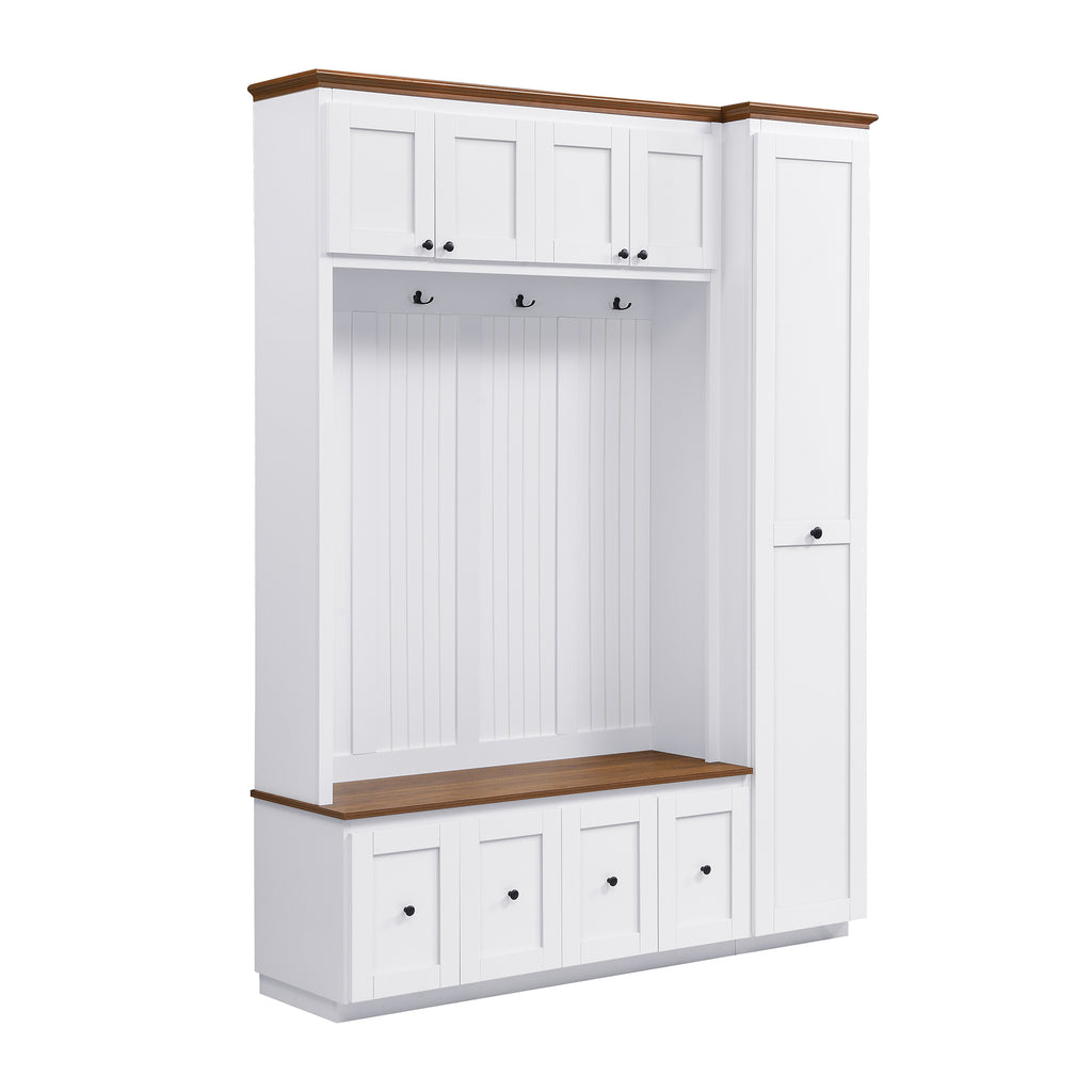 78.7''H Entryway Hall Tree with Storage Bench, 5-in-1 Hall Tree Farmhouse Coat Rack Shoe Bench with Cabinets, Drawers & Hooks for Hallway, Entryway, Living Room, Mudroom - Grand Goldman Shop
