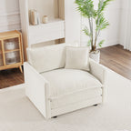 Comfy Deep Single Seat Sofa Upholstered Reading Armchair Living Room Chair White Chenille Fabric , 1 Toss Pillow - Grand Goldman Shop