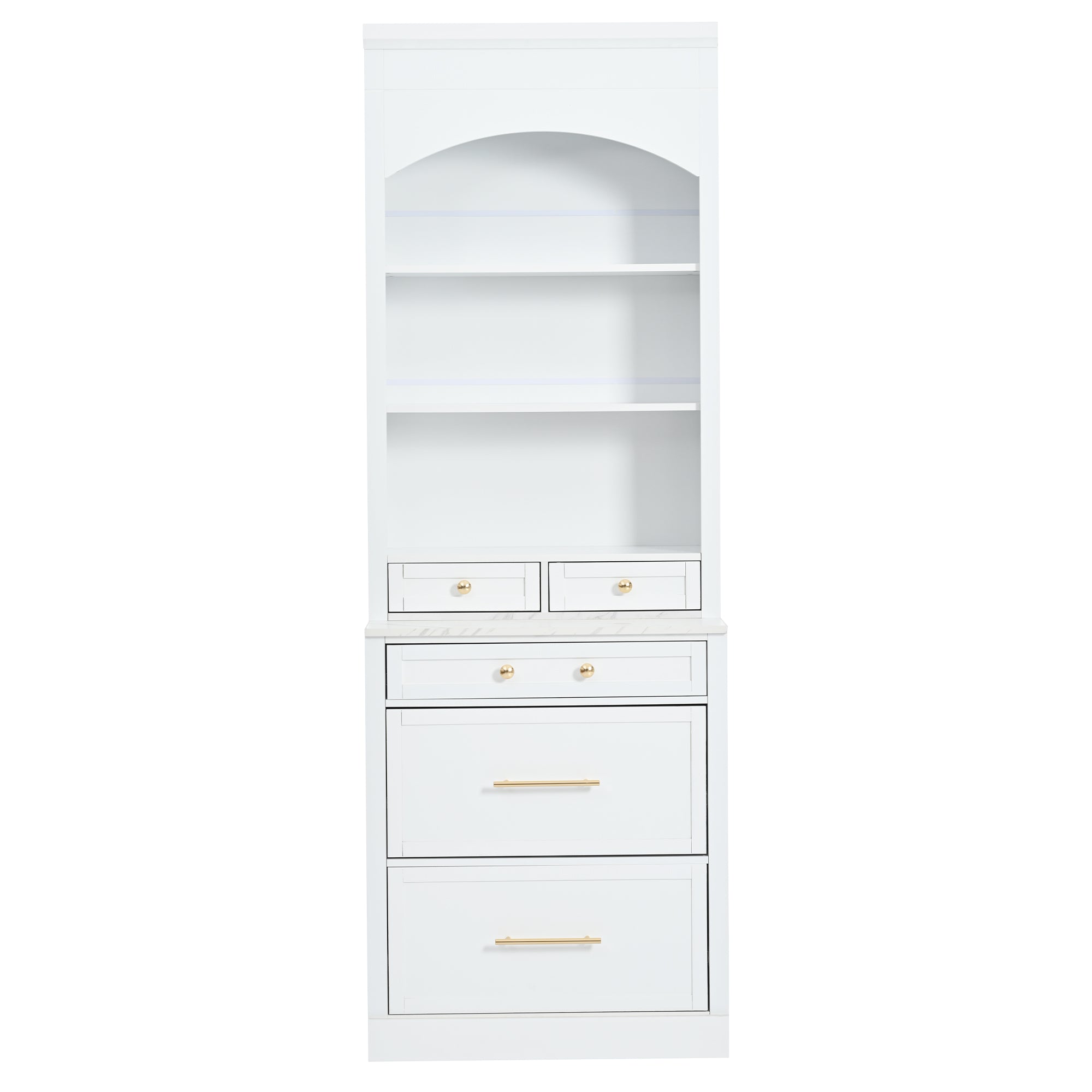 [Assembly Video Provided] TOPMAX Modern 83.7inch High Kitchen Pantry, Freestanding Tall Kitchen Hutch with Faux Marble Top,Cupboard Cabinet with 5 Storage Drawers and Adjustable Shelf, Set of 2, White - Grand Goldman Shop