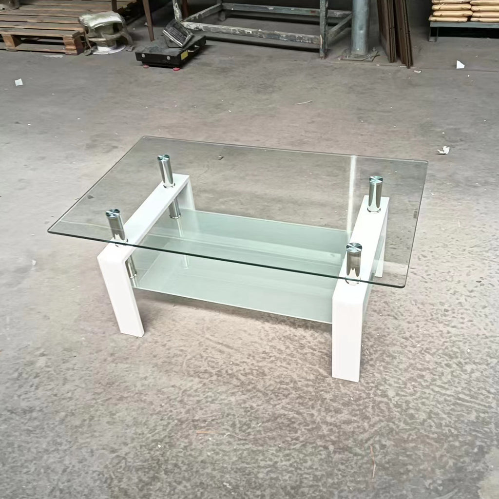 Luxury Modern Tempered Clear Glass Coffee Table with 2-Layers and Solid MDF Frame for Living Room - Grand Goldman Shop