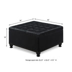 Large square storage ottoman with wooden legs, Upholstered button tufted coffee table with nail trims for Living Space, Black - Grand Goldman Shop
