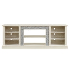 Large TV Desk Storage Rack with Faux Stacked Stone Surround,Media Console Table with Large Storage Cabinet,Modern TV Media Entertaionment Stand,WHITE, 70.12'W*15.35'D*25.83'H - Grand Goldman Shop