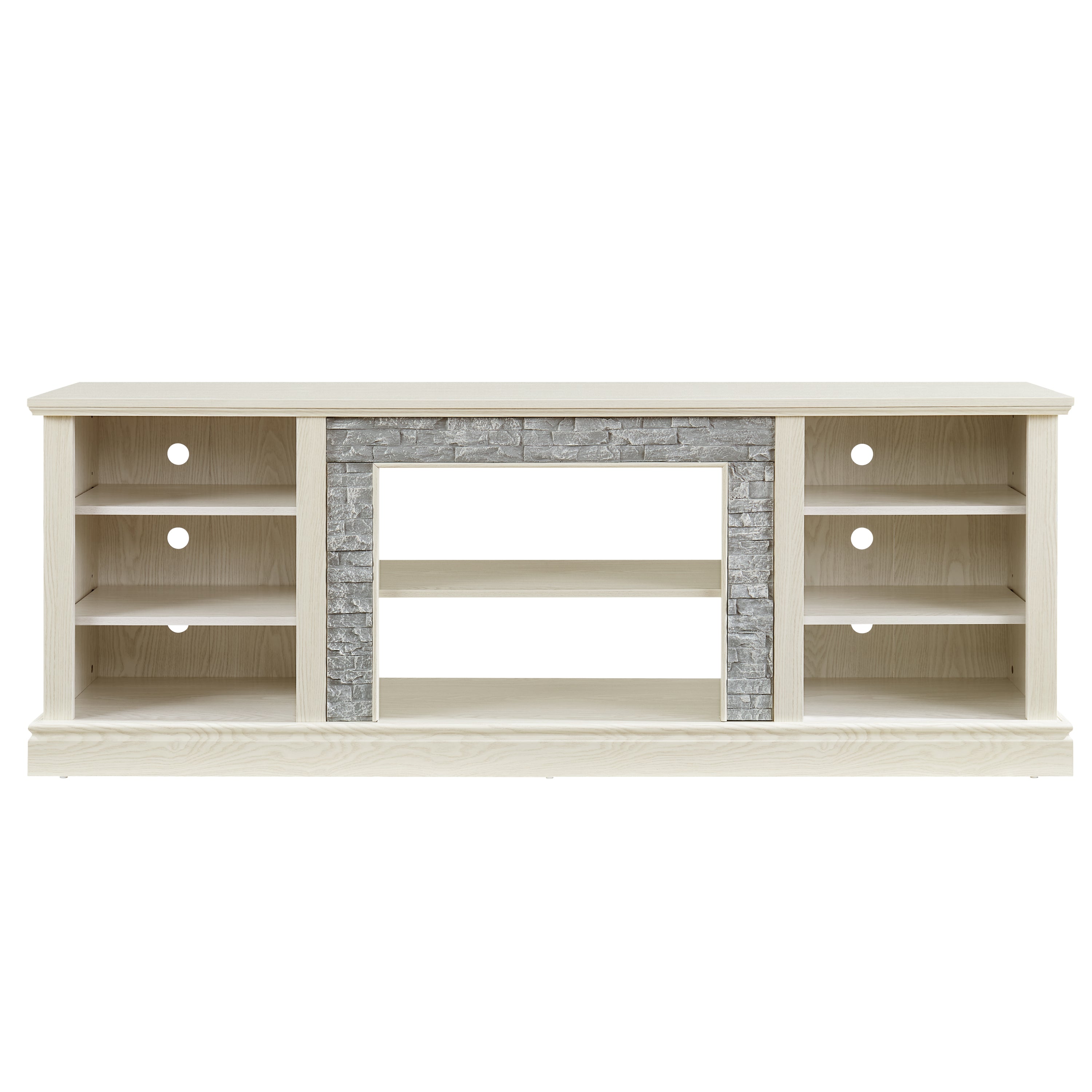 Large TV Desk Storage Rack with Faux Stacked Stone Surround,Media Console Table with Large Storage Cabinet,Modern TV Media Entertaionment Stand,WHITE, 70.12'W*15.35'D*25.83'H - Grand Goldman Shop