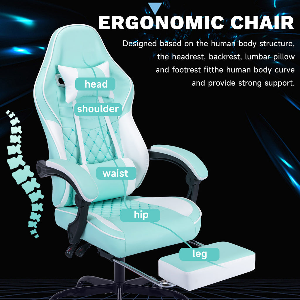 Ergonomic Video Gamer Chairs,Computer Gaming Chairs with Massage Lumbar Support and footrest,Racing Style Computer Chair Adju