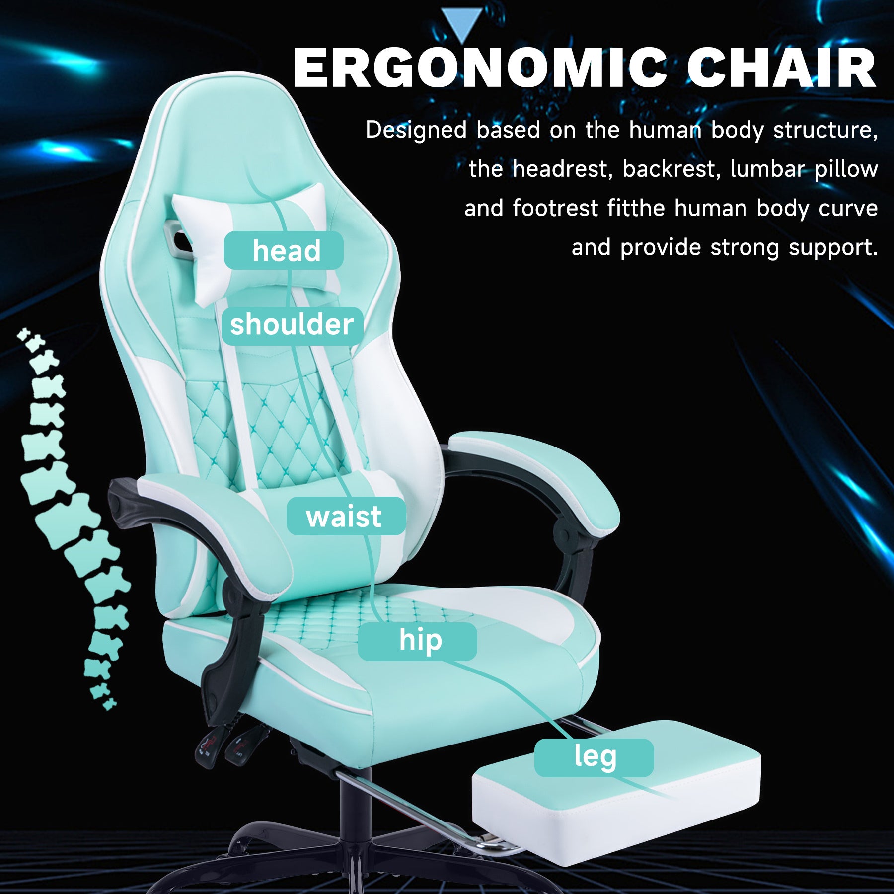 Ergonomic Video Gamer Chairs,Computer Gaming Chairs with Massage Lumbar Support and footrest,Racing Style Computer Chair Adju