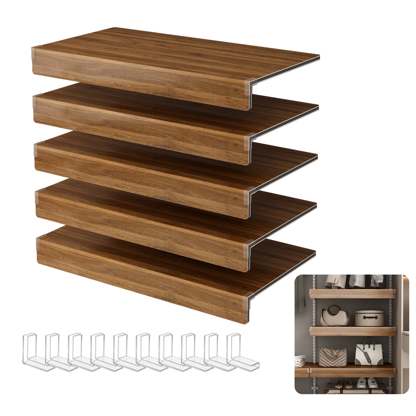 ( WALNUT Color ) 5 Pcs Wire Shelf Covers, Foamed PVC Wire Rack Covers for Removable Closet (Not Wood), Pantry Shelves for Cabinet Bathroom Kitchen Shelving Decoration - Grand Goldman Shop