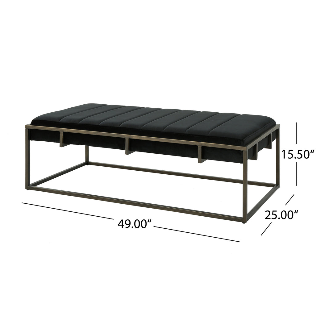 Upholstered Velvet Ottoman Bench with Brass Finish, Black - Grand Goldman Shop
