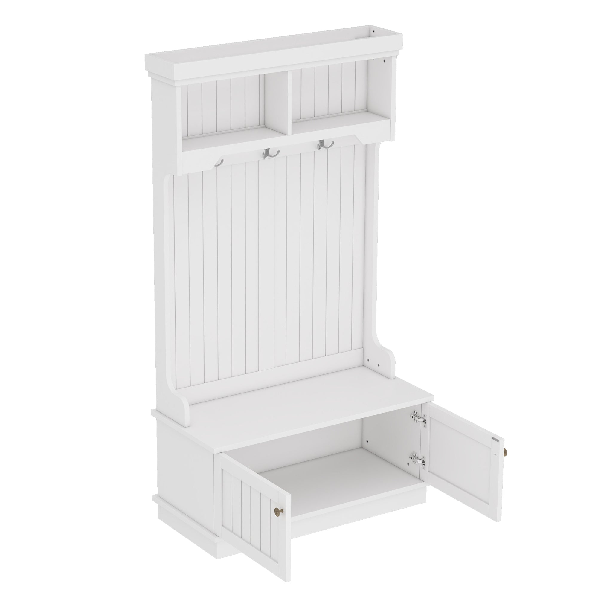 Hall Tree with Storage Shoe Bench for Entryway and Hallway, 4-in-1 Design Coat Racks with Hooks for Living Room, White - Grand Goldman Shop