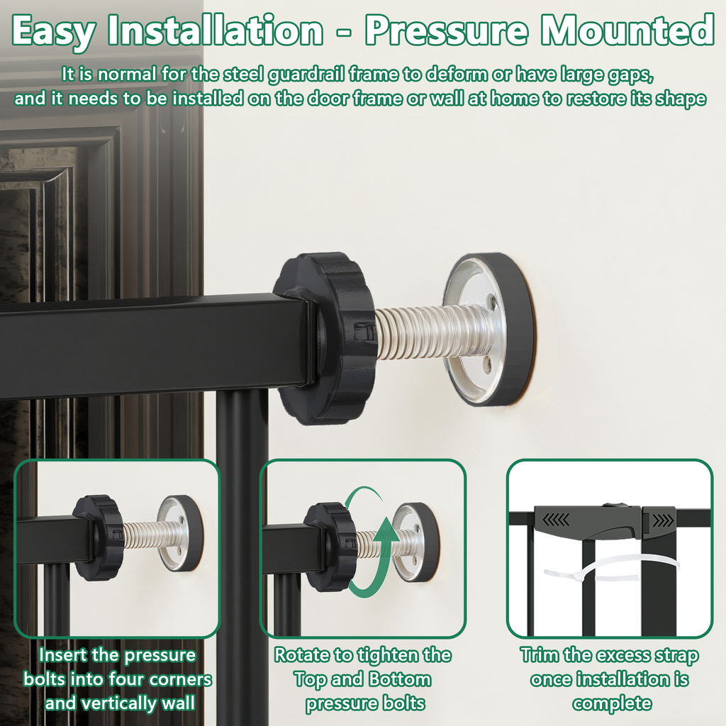 Baby Gate with Cat Door, 29.5-44.1' Metal Pet Door for Stairs & Doorways,Pressure Mounted,No Tools Needed, Black | Premium Ho