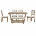 TREXM 6-Piece Retro Dining Table Set for 6, 60' Wood Kitchen Table and Chairs Set of 4 with Bench Designed Trestle Base for kitchen & Dining Room (Natural Wood Wash) - Grand Goldman Shop