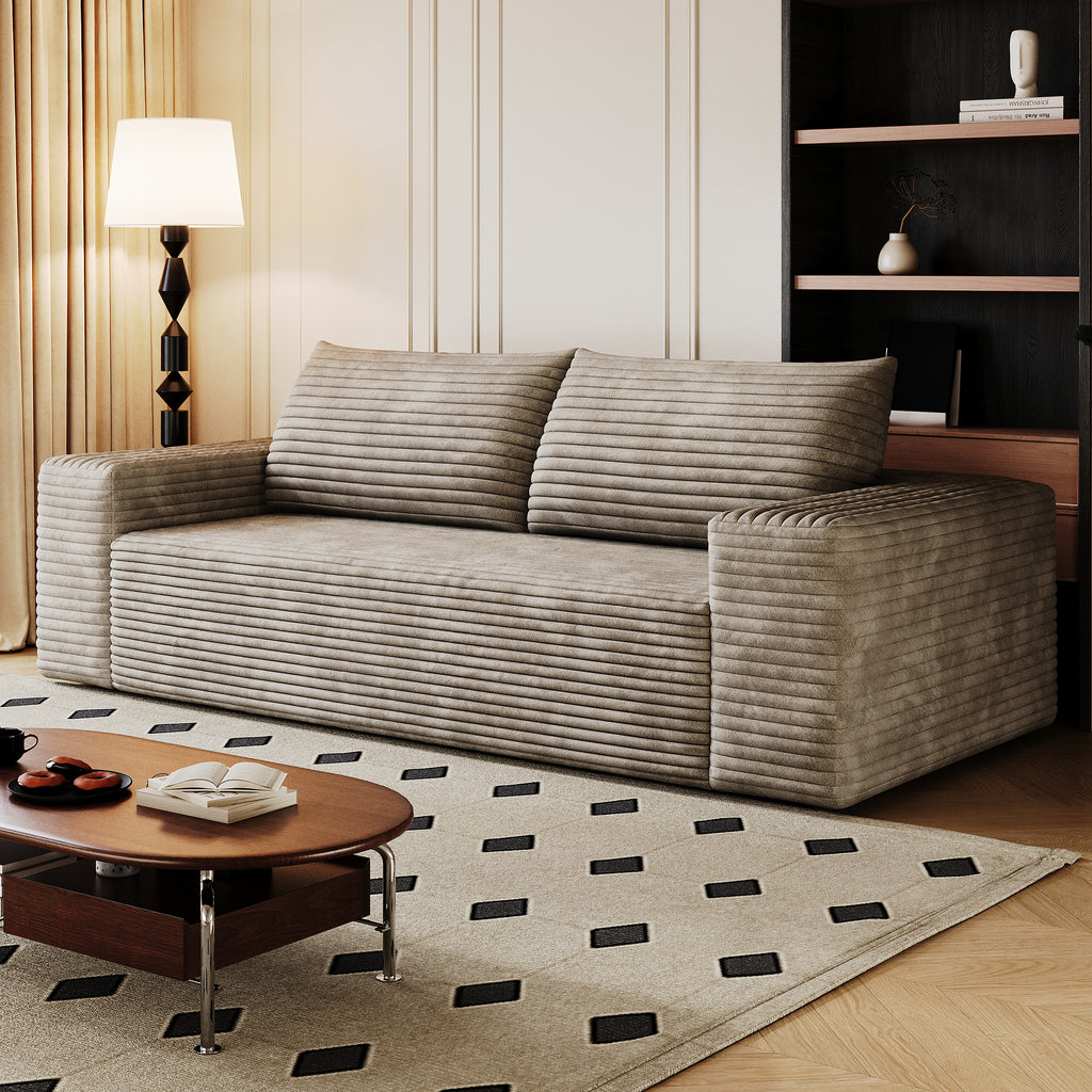71' 3Setaser Sofa,Corduroy Fabric,Deep Seat Couches,Comfy Loveseat Sofa,No Assembly,1pcs for Living room, Bedroom,Conference room ,Apartment,Camel - Grand Goldman Shop