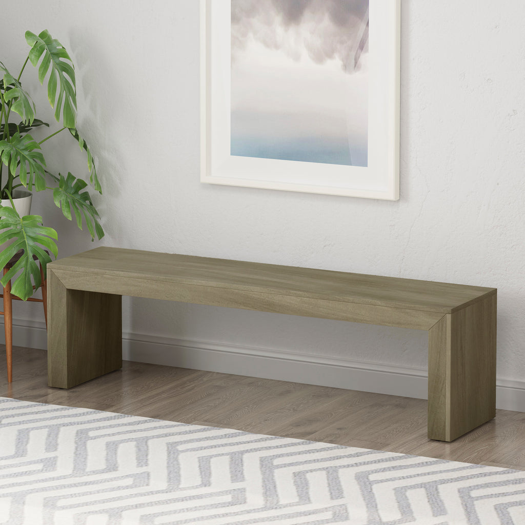 Acacia Wood Dining Bench, Grey+Taupe - Grand Goldman Shop