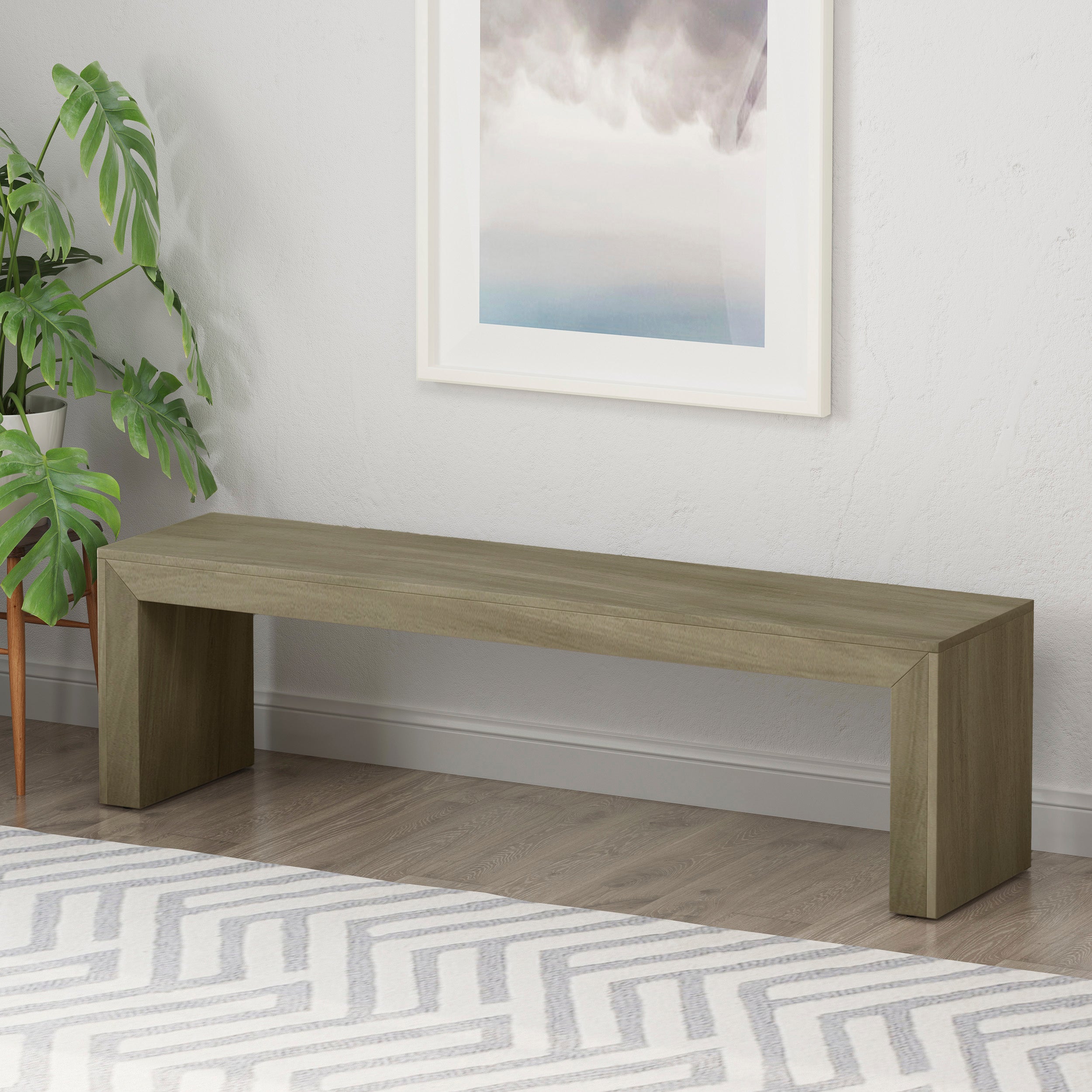 Acacia Wood Dining Bench, Grey+Taupe - Grand Goldman Shop