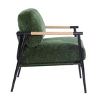 Modern Accent Chair with Plush Cushions, Minimalist Metal Frame, Wooden Armrest Design, Green - Grand Goldman Shop